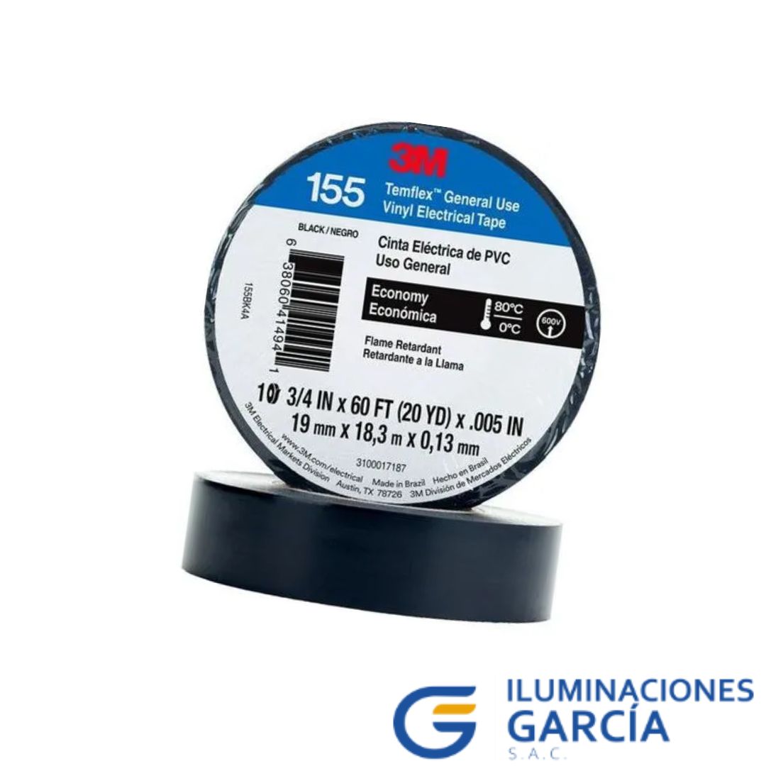 ILUMINACIONES GARCÍA SAC. (15) CINTA AISLANTE VINÍLICA TEMFLEX 155 3/4X5Mts - 3M - Imagen 1
