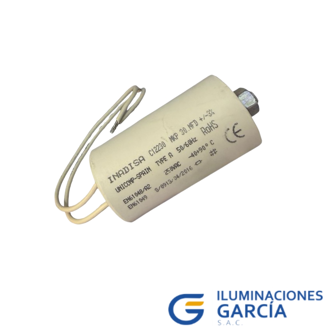 ILUMINACIONES GARCÍA SAC. (26) CONDENSADOR 30 MFD 220V UF - INADISA - Imagen 1